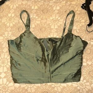 Abercrombie & Fitch Moss Green Pleated Satin Camisole